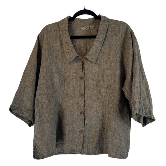 Flax Tops - Flax Linen Buttondown 3/4 Sleeve Shirt Size Medium EUC Lagenlook Boho Minimalist